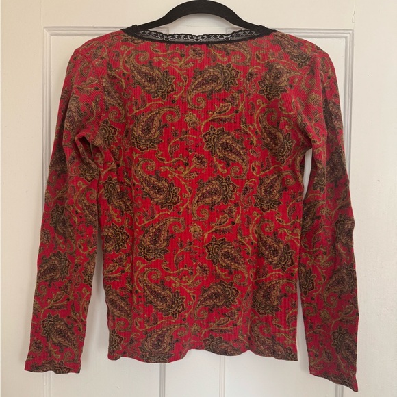 Jones New York Red Paisley Waffle Knit Top - Picture 3 of 3